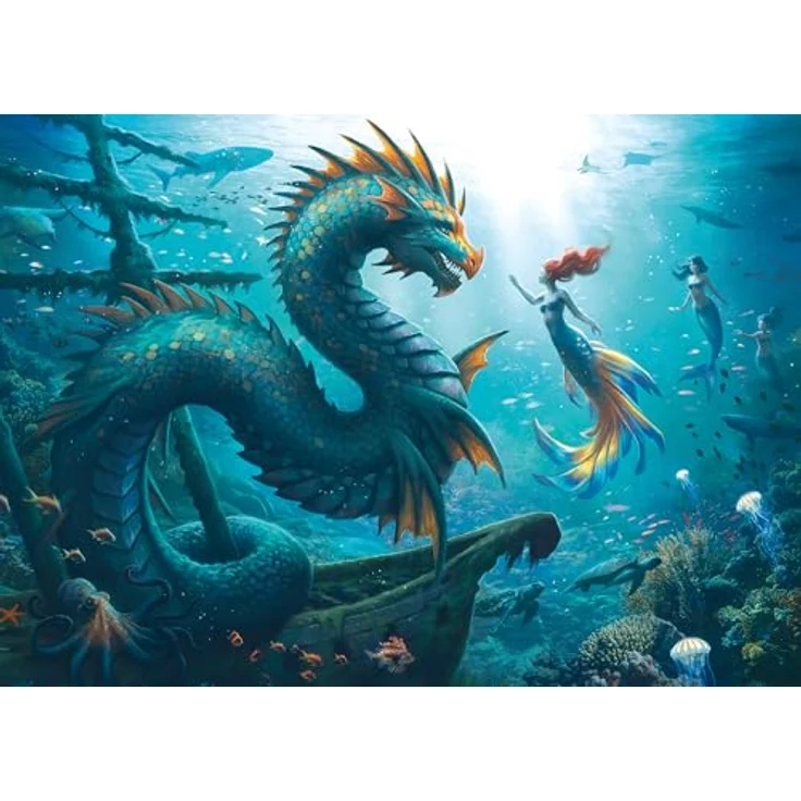 Ravensburger Puzzle 12001434 Enchanted Depths: Dragon, Mermaid and Turtles - 1000 Teile für Erwachsene und Kinder ab 14 Jahren, farbige Landschaftsmotive, handgefertigte Stanzmesser, reflexfreies Puzzlebild, knickstabile Puzzleteile – Bild 1