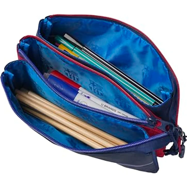 CYPBRANDS Unisex-Kinder-Etui, Dreifaches Federmäppchen mit 5 Fächern, Blaugrana, Größe M – Bild 5