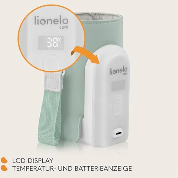 Lionelo Thermup Go Evo Tragbarer Babyflaschenwärmer, 5 Betriebstemperaturen von 38 bis 50o C, USB-C Aufladung, bis zu 9 Stunden Betrieb, LCD Display – Bild 3