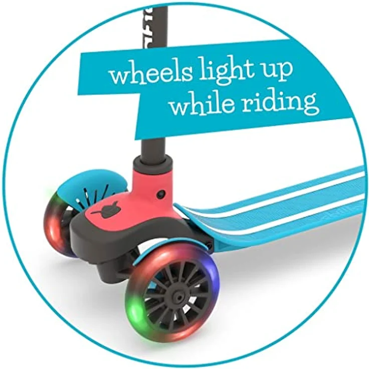 Chillafish Scotti Glow, 3-Rad leicht lenkender Tretroller mit Twintip Antirutschdeck, integrierter Bremse und Leuchträdern, einstellbare Höhe für alle Kinder ab 3 Jahren, Blau – Bild 3