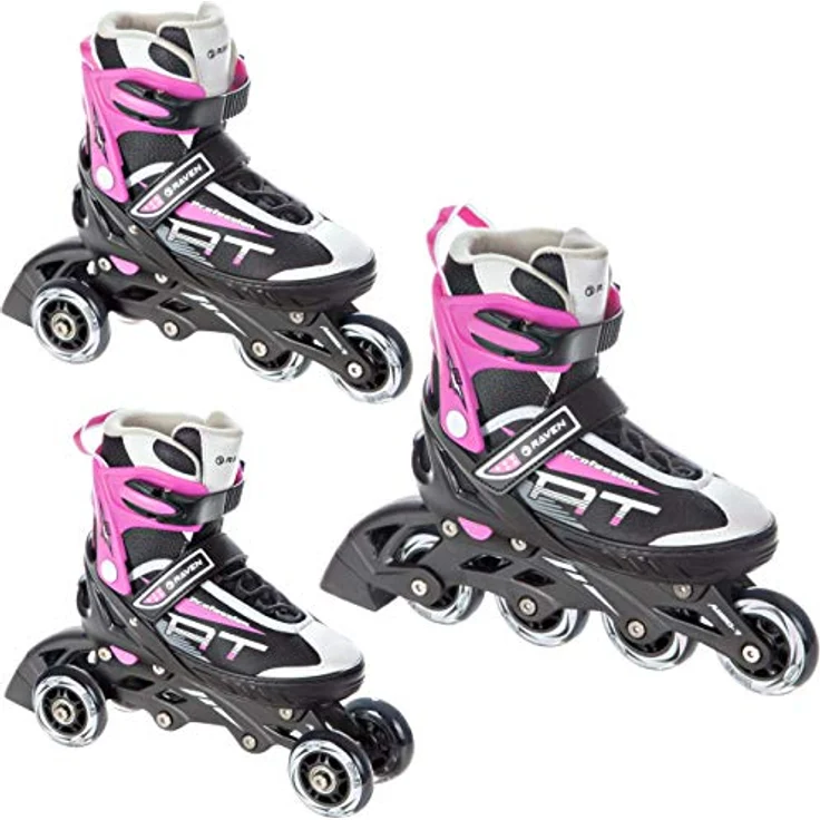 RAVEN Profession 3in1 Inlineskates Triskates Rollschuhe Inliner (Black/Pink, verstellbar für Kinder und Erwachsene, Größe 38-42 (25cm-27,5cm)) – Bild 1