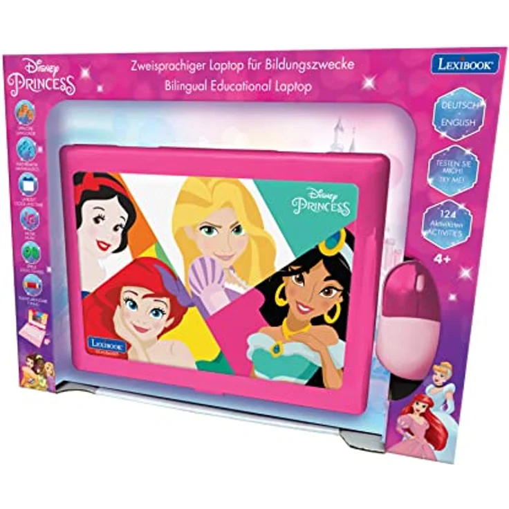 Lexibook JC598DPi3 Disney Princess-Zweisprachiger Laptop für Bildungszwecke Englisch und Deutsch, 124 Aktivitäten, Mathematik, Logik, Musik, Uhr, Spiele-Spielzeug für Mädchen, Rosa – Bild 5