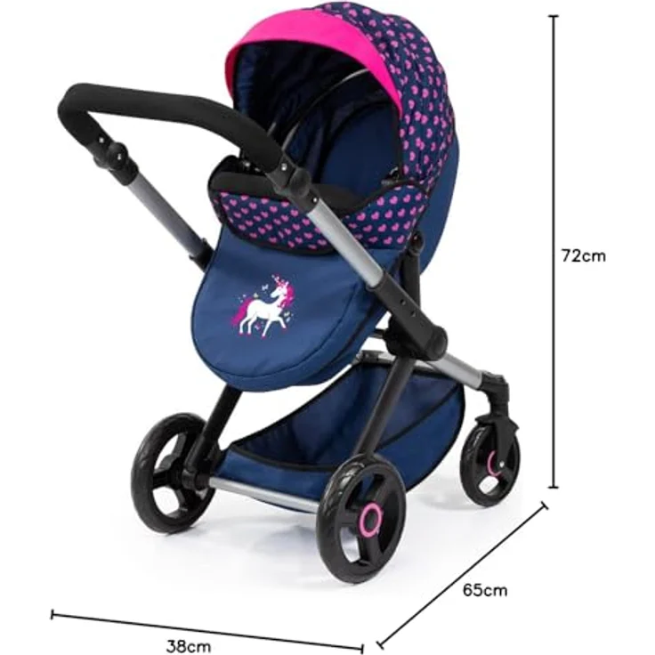 Bayer Design Kombi-Puppenwagen Xeo Herzchen dunkelblau rosa – Bild 8