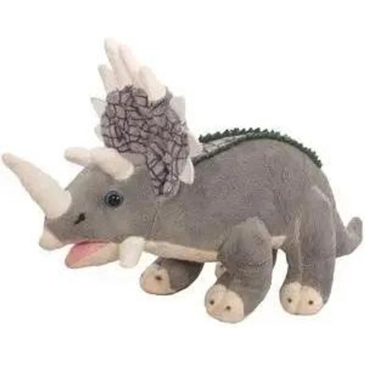 Beppe Triceratops-Figur, 28 cm – Graues Plüsch-Dinosaurier-Maskottchen, hochwertiges Material