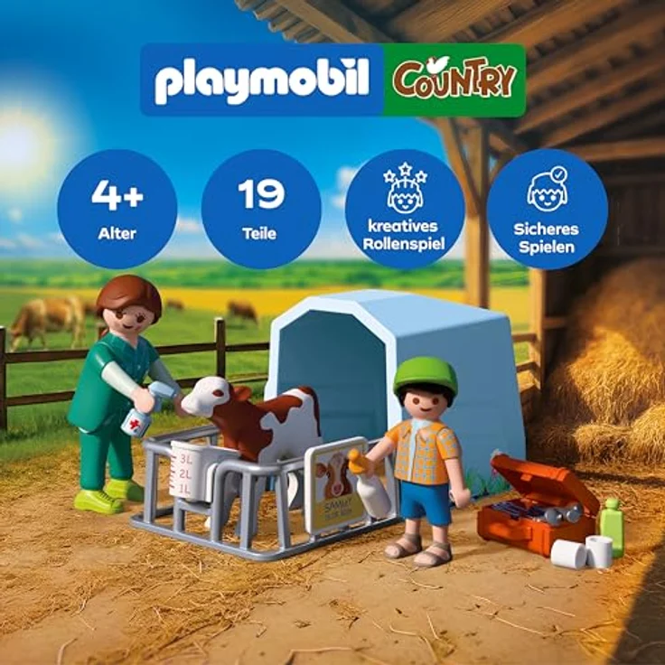 Playmobil Country Veterinarian, Spielset mit Kalb, Gehege und medizinischem Zubehör für fantasievolles Rollenspiel – Bild 2