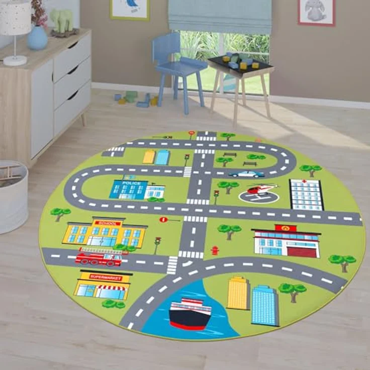 TT Home Kinderzimmerteppich, rutschfester Teppich für Jungen und Mädchen, Grau, 200 cm Quadrat, 100% Polyester, maschinell gewebt, STANDARD 100 by OEKO-TEX – Bild 5