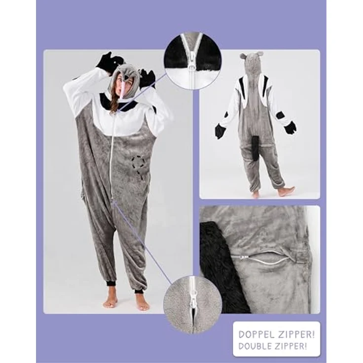 corimori Flauschiges Ameisenbär-Kostüm für Erwachsene mit Haarreif | Karneval Onesie für Damen, Herren | Körpergröße 180-190cm, super weich und kuschelig, mit praktischen Taschen | Braun – Bild 4