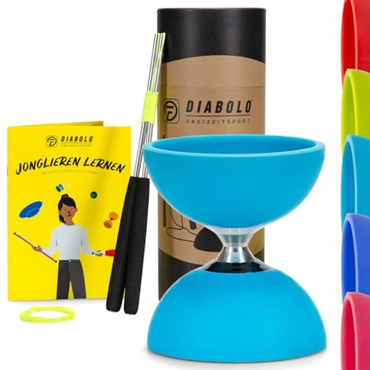 Diabolo Freizeitsport Jonglier-Set Pro mit kugelgelagertem Diabolo (türkis), Handsticks aus Aluminium, Ersatzschnur (160cm) und Gedruckter Anleitung - mit Geschenkverpackung ideal zum Verschenken – Bild 2