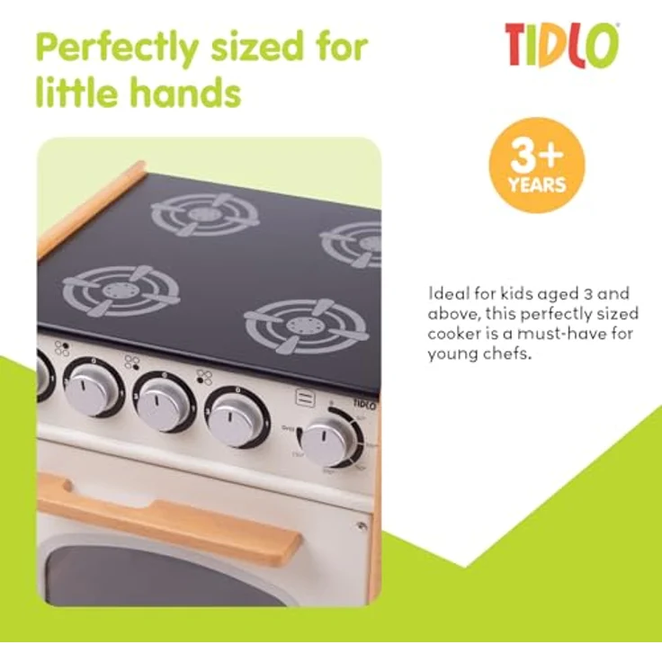 Tidlo T0301 Pretend Cooker, stabiler Holzherd mit herausnehmbarem Ofen und Klick Zifferblättern – Bild 3