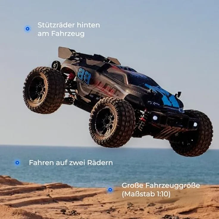 OVERMAX X-Stable RC Monster Truck 4x4 1:10, Metallantrieb, LED-Beleuchtung, 2 Akkus, Öldruckstoßdämpfer, 35 km/h – Bild 5