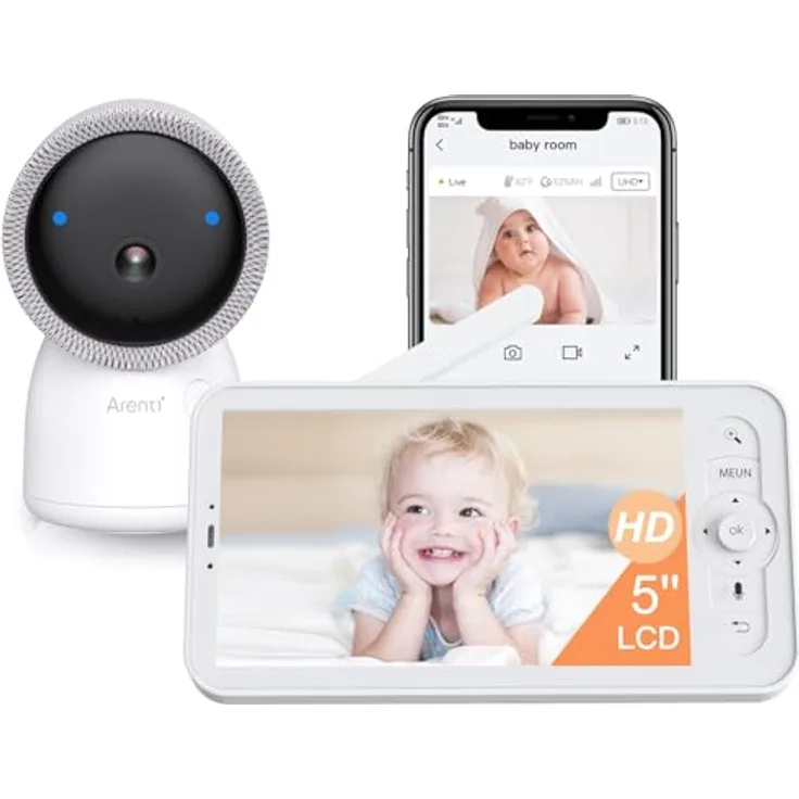 Arenti Nanny BC12S*2, Babyphone mit 3-MP Kamera, Nachtsicht, 355° Schwenkbereich, Bewegungs- und Geräuschalarme