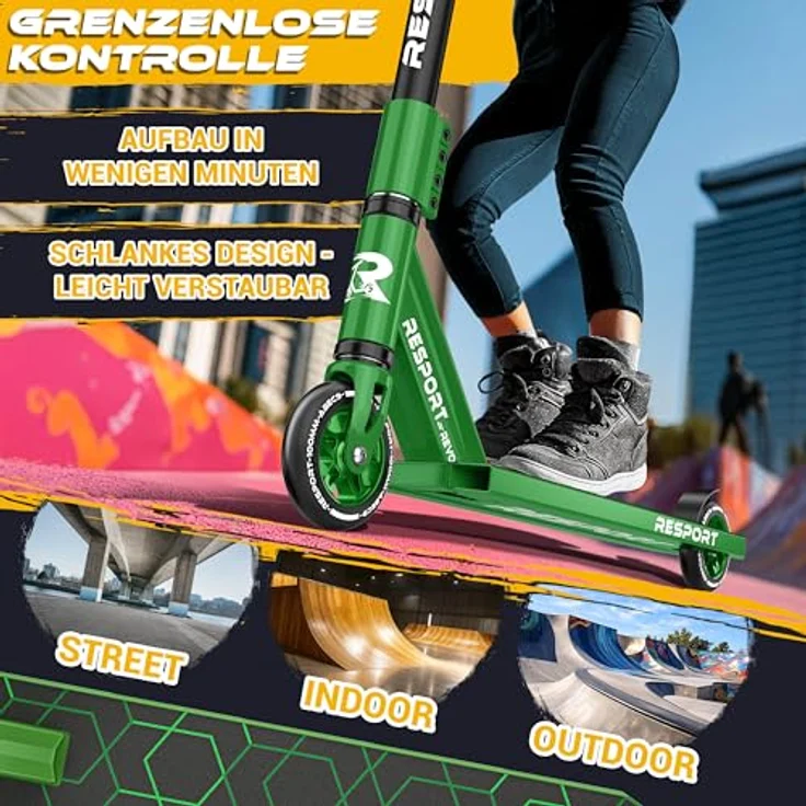 RE:SPORT REVO Stunt Scooter, Profi Kickscooter mit ABEC 9 Kugellagern, 100mm PU-Rollen, inkl. Ständer, für Kinder & Erwachsene – Bild 4