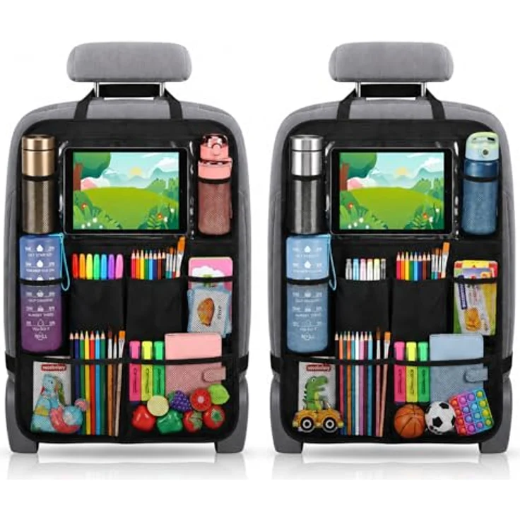BillyBath Rückenlehnenschutz Auto Kinder, Rücksitzorganizer mit 10 Zoll Tablet-Tasche, 10 Fächern, wasserdichtem Oxford-Stoff, 2 Stück – Bild 1