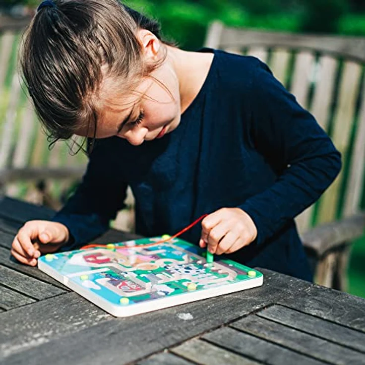 Bigjigs Magnetic Maze Game - Farm, Holzspielzeug zur Förderung der Feinmotorik und Hand-Augen-Koordination, 22.5 x 22.5 cm – Bild 3