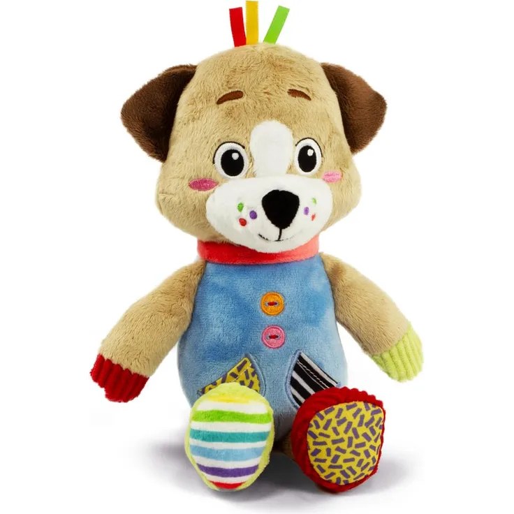 Clementoni Hund Pete Plüschtier, weiches Multisensorisches Maskottchen für Säuglinge mit Beißhilfe, maschinenwaschbar
