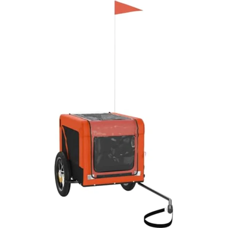 vidaXL Fahrradhundeanhänger Hunde Orange und Schwarz, Eisenrahmen & Oxford-Gewebe, PVC-Dach, Reflektoren, für kleine Hunde und Katzen, 30 kg Belastbarkeit – Bild 4