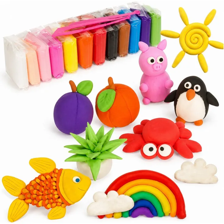 R2 Invest Modelliermasse Set Kinder, 24 Tütchen bunte Knete zum Formen und Basteln, fördert Kreativität und Feinmotorik