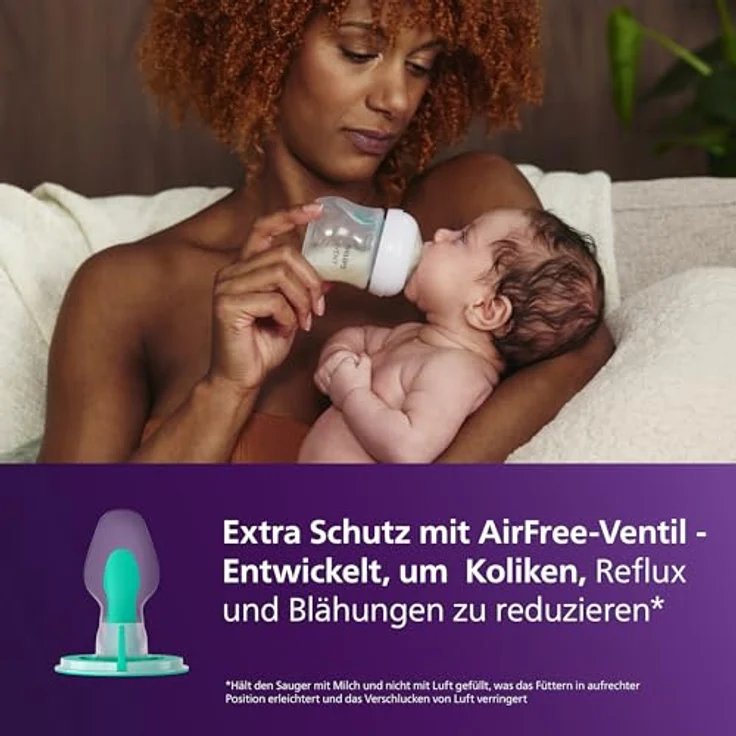 Philips Avent Babyflaschen Natural Response – 2x Babyflaschen mit AirFree Ventil, 125 ml, BPA-frei, für Neugeborene ab 0 Monaten (Modell SCY670/02) – Bild 5