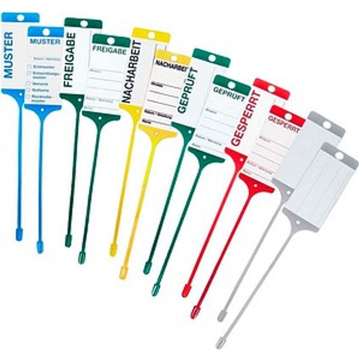 EICHNER Hängeetiketten Set, 100 Stück in blau, grün, gelb, rot und grau, 21,5 x 5,8 cm, gelocht für einfache Aufhängung