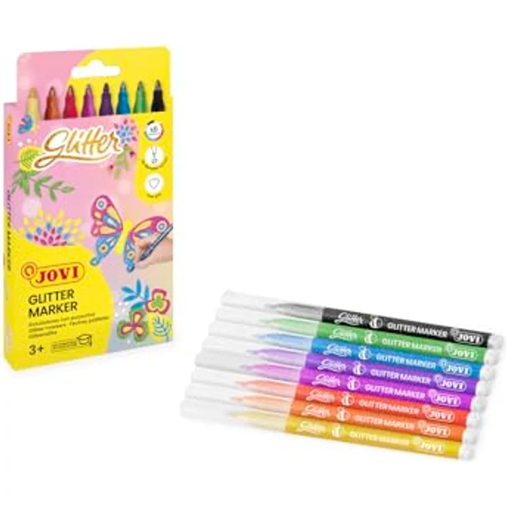 Jovi Filzstifte in Glitzer-Farben, Strichbreite: 3,0 mm, auswaschbar, eindrücksichere Spitze, Set mit 8 Farben – Bild 3