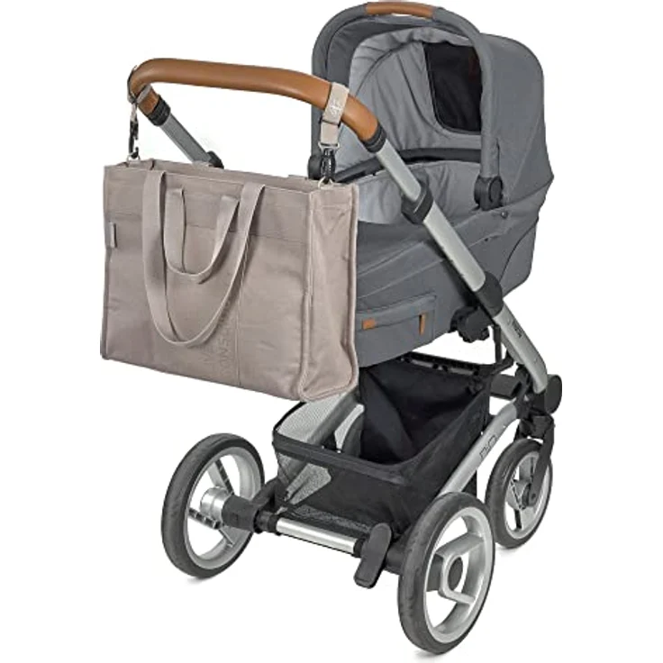 LÄSSIG Baby Wickeltasche mit Wickelunterlage, Kinderwagenbefestigung, nachhaltig produziert/GRE Tote Up Bag taupe – Bild 4