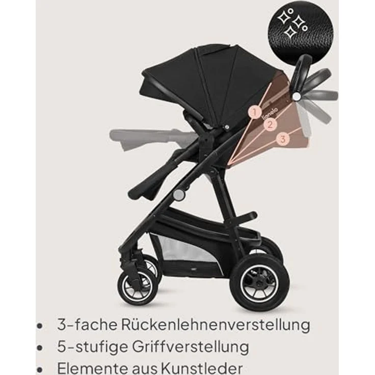 Lionelo Bianka, 3 in 1 Kombikinderwagen mit Autositz, Buggy und Reisewiege, ADAC-zertifiziert, grau – Bild 7