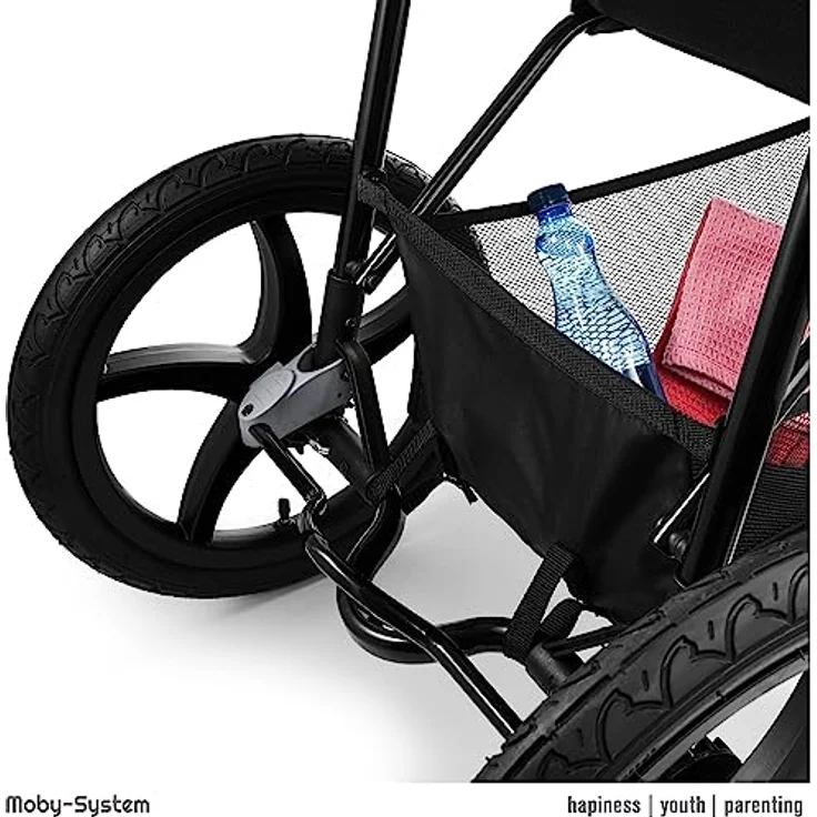 Moby-System Runner Dreirad-Kinderwagen Buggy Mountain Schwarz Für Kinder Bis 15 Kg, Es dreht sich gut Bequem Lässt sich leicht zusammenklappen, Schwarz – Bild 4