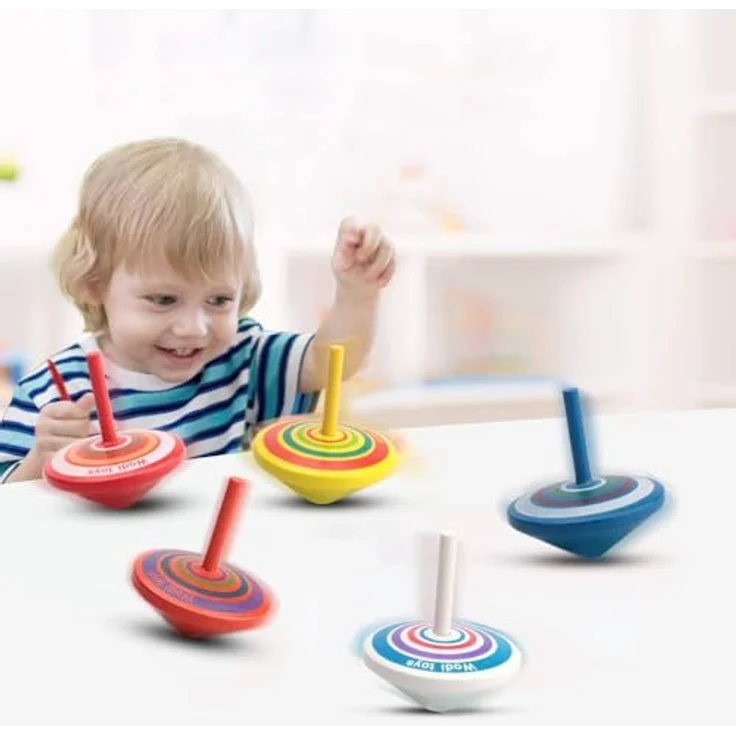 YIQI 15er Set Kreisel aus Holz, bunte Mitgebsel für Kindergeburtstag, Entwicklungspielzeug für Feinmotorik (Farbe zufällig) – Bild 3