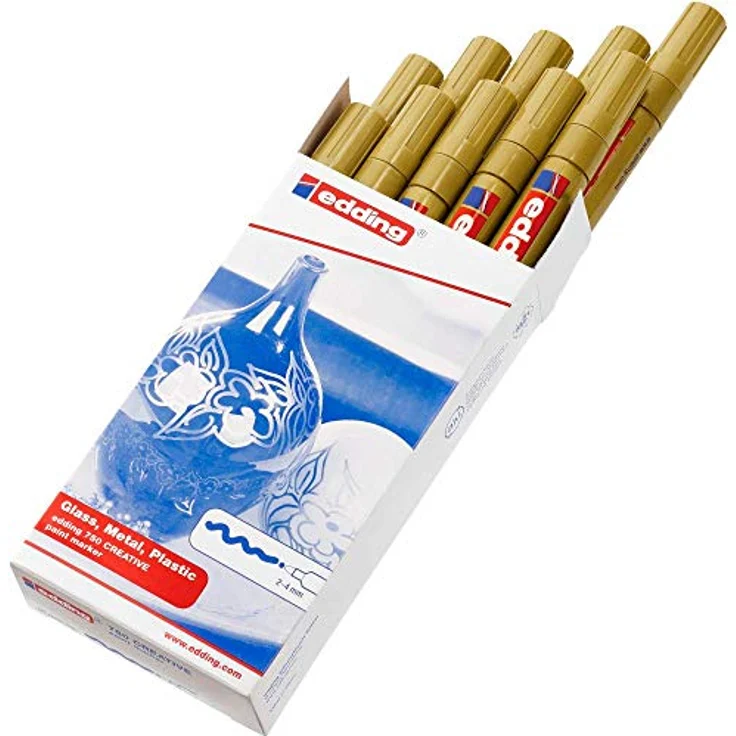 edding 750 Glanzlackmarker gold, 10 wasserfeste Lackmarker mit Rundspitze 2-4 mm für Glas, Stein, Holz, Kunststoff und Papier, stark deckend – Bild 2