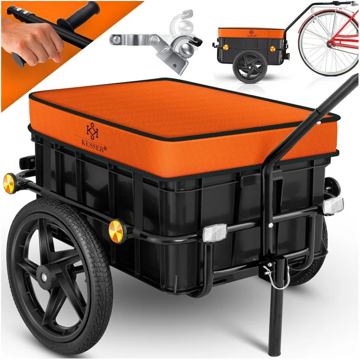 KESSER Fahrradlastenanhänger, Lastenanhänger Handwagen mit Kupplung - 2in1 Anhänger, 70L Fassungsvermögen, Luftreifen, Regenplane