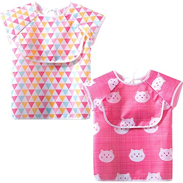 Little Dimsum Baby Lätzchen mit Kurzen Ärmeln 2 Stück, Wasserdichte Lätzchen mit Auffangtasche für Babys und Kleinkinder Kinder von 6-36 Monate – Bild 2