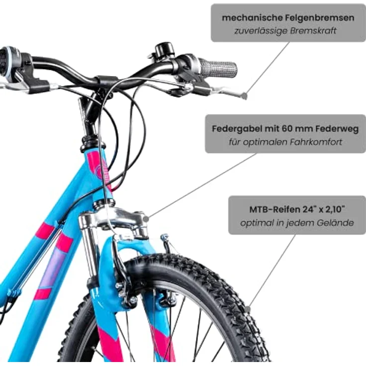 Galano GA20 Mountainbike 24 Zoll Jungen Mädchen Fahrrad für Jugendliche in blau - 21 Gänge, ab 8 Jahre, MTB Hardtail mit Federgabel – Bild 3