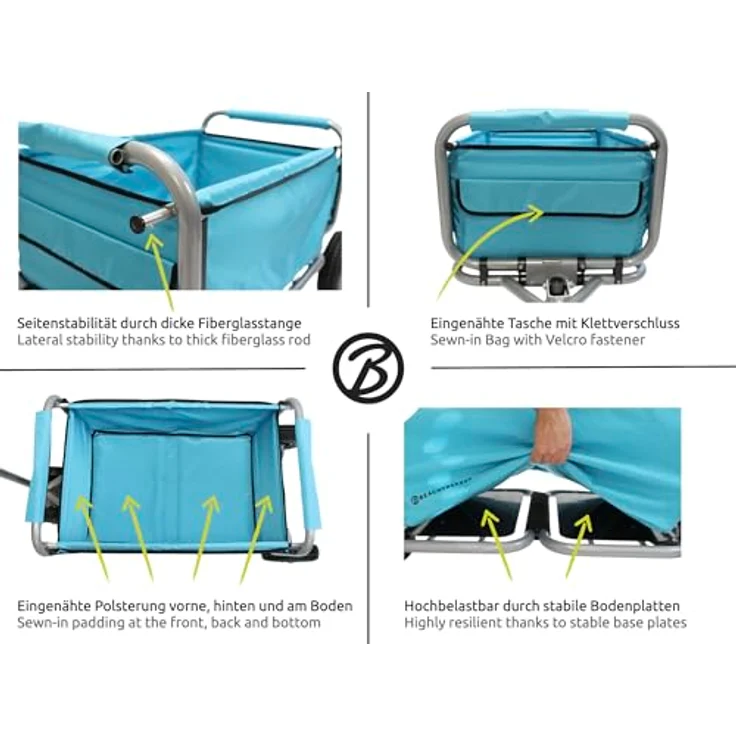Beachtrekker Life Faltbarer Bollerwagen + Feststellbremse, klappbarer Handwagen (Luftreifen, Himmelblau) - Preisvergleich – Bild 6