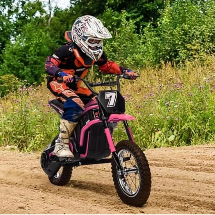 FINOOS Elektro Motorrad Kinder Hurricane 24V, 350W Motor, 8/16 KMH Geschwindigkeitsmodus, 20KM Reichweite, 12 Zoll Luftreifen, Rosa – Bild 2