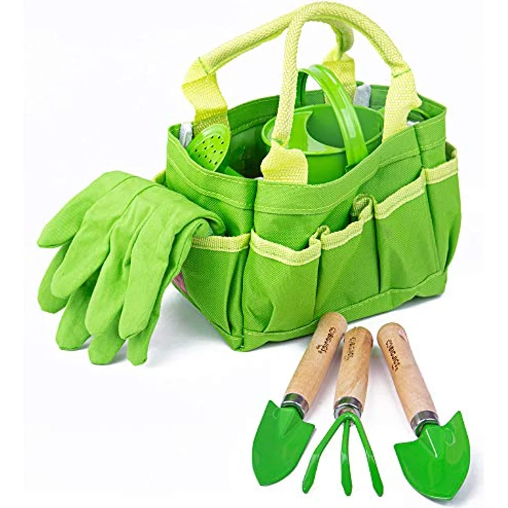 Bigjigs Toys Kleine Tragetasche mit Gartenwerkzeugen, inklusive Schaufel, Handgrubber, Harke & Gießkanne, bunt, für Kinder ab 3 Jahren – Bild 4