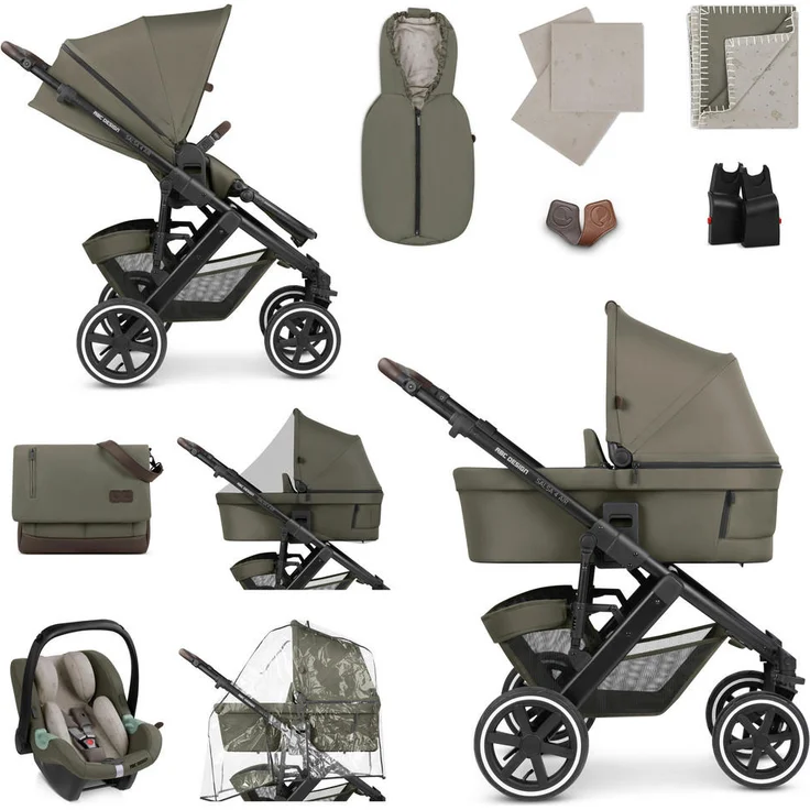 ABC Design Kinderwagenset Salsa 4 Air Starter Set, Olivgrün, mit i-Size Babyschale, abnehmbarer und waschbarer Bezug, integriertes Gurtsystem, 3-Punkt- und 5-Punkt-Gurt, uv-beständig, faltbar – Bild 1