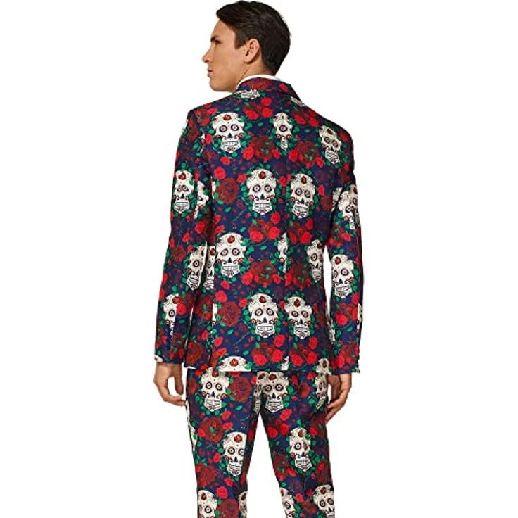 Suitmeister Day of the Dead, XL Slim-Fit Partyanzug mit auffälligem Design und Krawatte, 3-teilig – Bild 2
