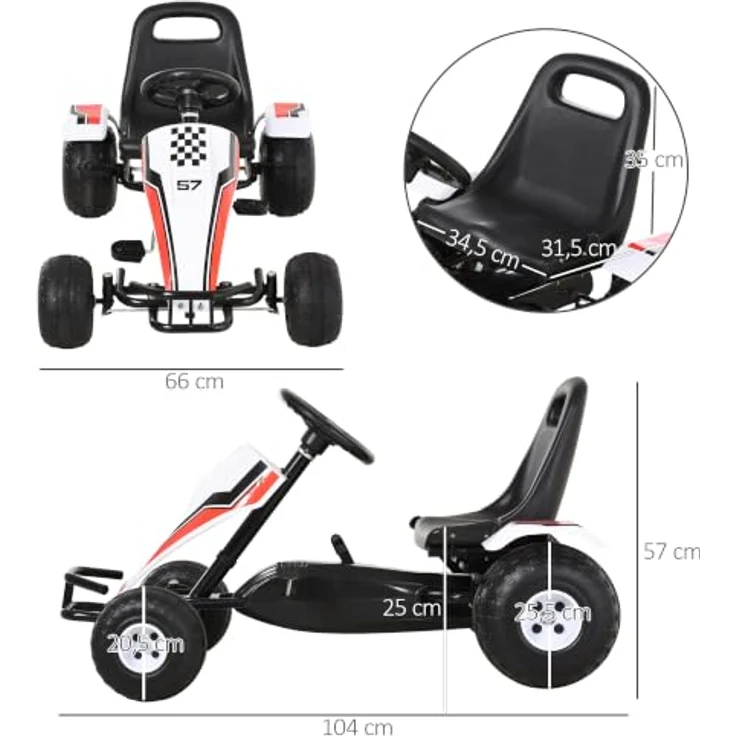 HOMCOM Kinder Go-Kart mit Handbremse weiß – Bild 7