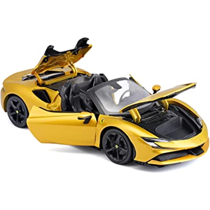 Bburago Ferrari SF90 Spider, Modellauto im Maßstab 1:18, bewegliche Motorhaube, Kofferraum und Türen, Gold, Race & Play Serie (18-16016) – Bild 3