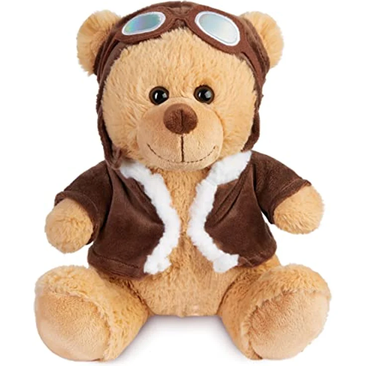 BRUBAKER Teddybär Pilot mit Fliegerbrille und Pilotenoutfit Braun - 25 cm Teddy in Flieger Uniform - Plüschbär Glücksbringer Kuscheltier – Bild 1