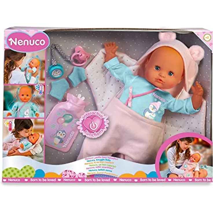 Nenuco - Ist Mein Baby gut zugedeckt?, Babypuppe Weichkörper, die krank Wird, zugedeckt Wird, zittert und Fieber hat, mit Schnuller und Babyschühchen als Pflegezubehör, Famosa (700017360) – Bild 3