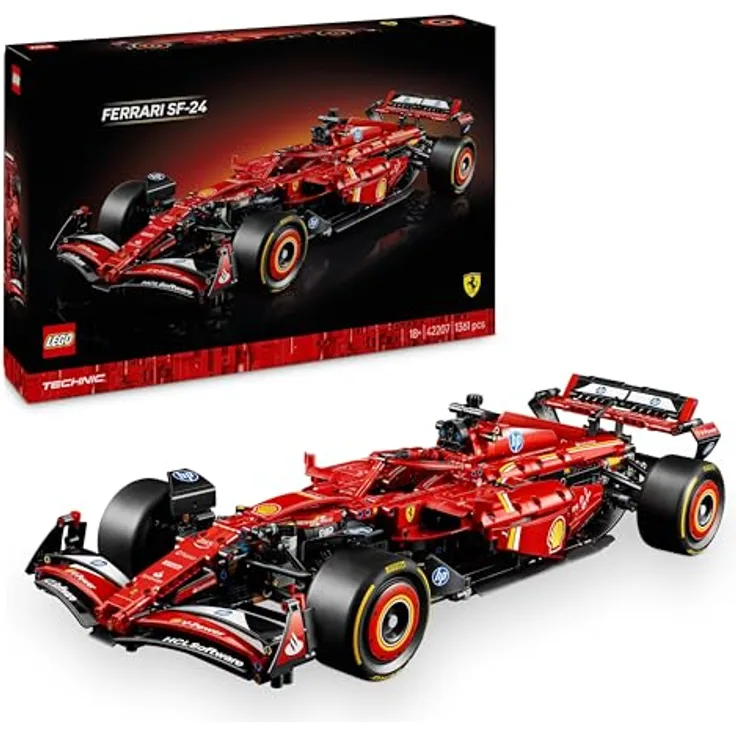 LEGO Technic Ferrari SF-24 F1 Rennauto 42207, Bausatz mit 1.362 Teilen, rot, Maßstab 1:8, authentische Details und Funktionen