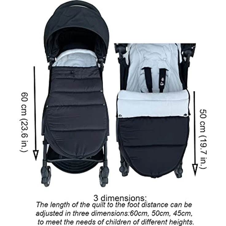 Brogtorl Universeller Kinderwagen-Fußsack, kompatibel mit Babyzen YOYO/YOYO2, Stokke YOYO3 & Bugaboo, wind- und kältesicher, verstellbare Länge, schwarz – Bild 4