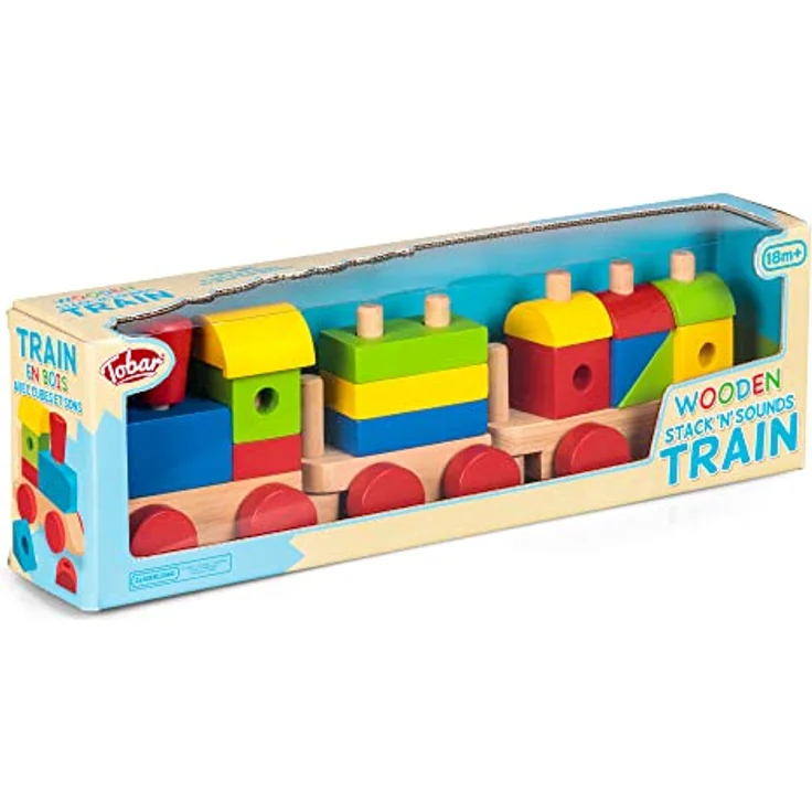 Tobar 36452 Holzstapel 'N' Sounds Zug, stapelbares Massivholzspielzeug mit 3 Zuggeräuschen, verschiedene Designs und Farben – Bild 3