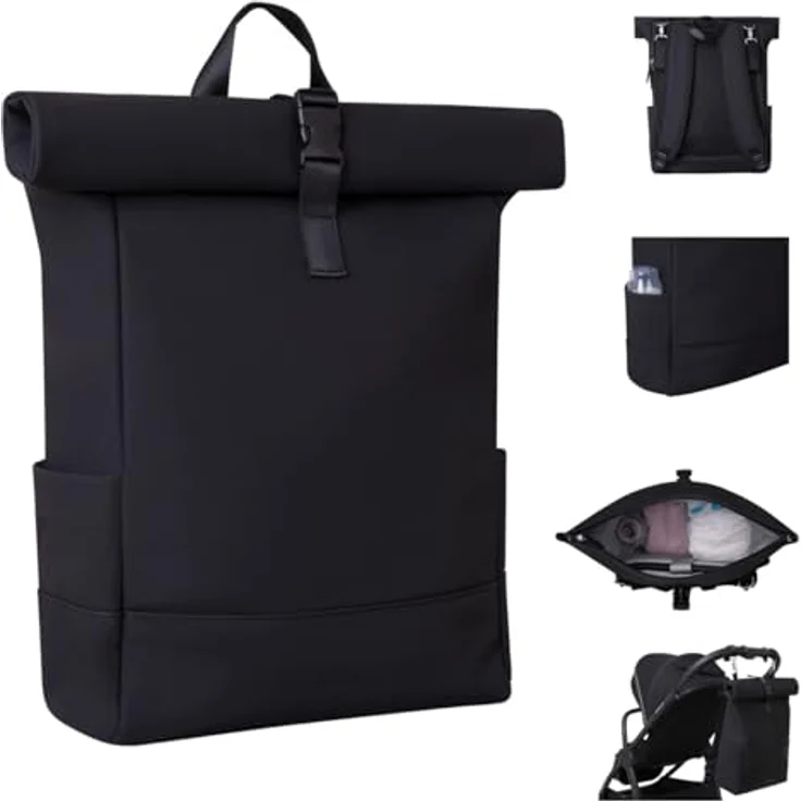 Kikkaboo Wickeltasche Jayden Rucksack Grifflänge einstellbar, Reißverschluss, schwarz – Bild 2