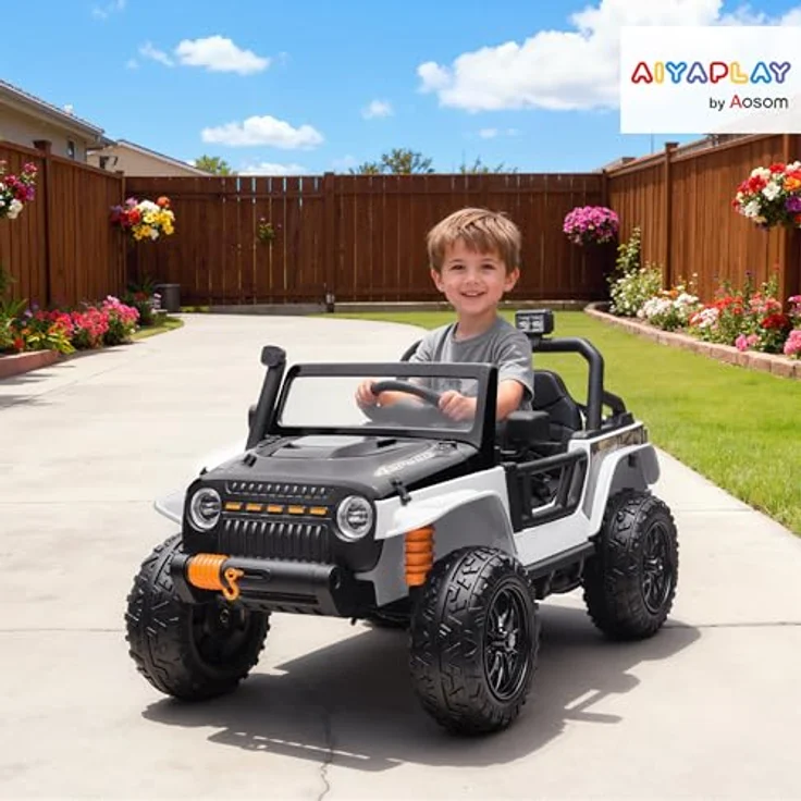 AIYAPLAY AIYAPLAY Kinder Elektroauto, 12V elektrisches Kinderfahrzeug mit Fernbedienung, 2 Motoren, LED-Lichtern, Musik und Eltern-Kind-Sitz, Weiß, für 3-8 Jahre – Bild 2