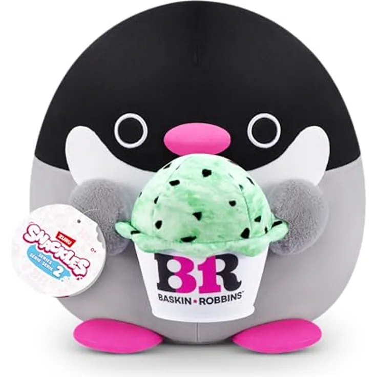 Zuru Snackles Baskin Robbin Pinguin, 35 cm Stofftier mit Eis Snack, superweicher Plüsch