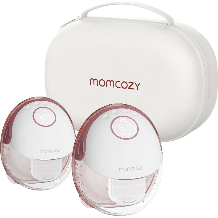Momcozy M6 Hands-free Milchpumpe, doppeltes Pumpensystem, rot, mit LED-Display und neun Saugstufen
