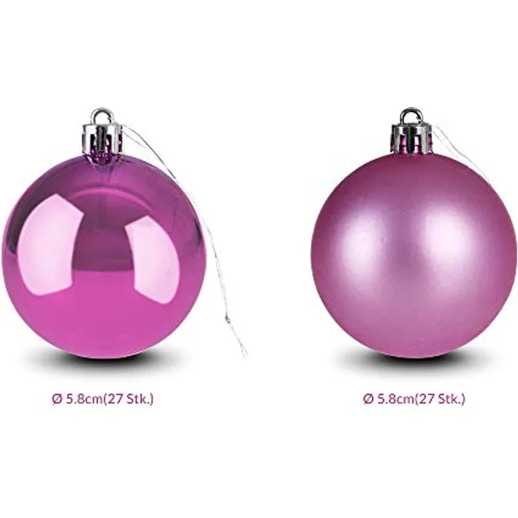 DEUBA® Weihnachtskugeln 54tlg Ø 6cm Kunststoff matt glänzend Christbaumkugeln Christbaumschmuck Anhänger Weihnachtsbaumkugeln Weihnachtsdeko Rosa - Preisvergleich – Bild 5