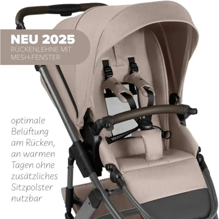 ABC Design Kombikinderwagen Salsa 5 Air, Beige, Textil, mit Feststellbremse, Federung, abnehmbarer Verdeckung und 5-Punkte-Gurt, geeignet für Babyschale – Bild 7